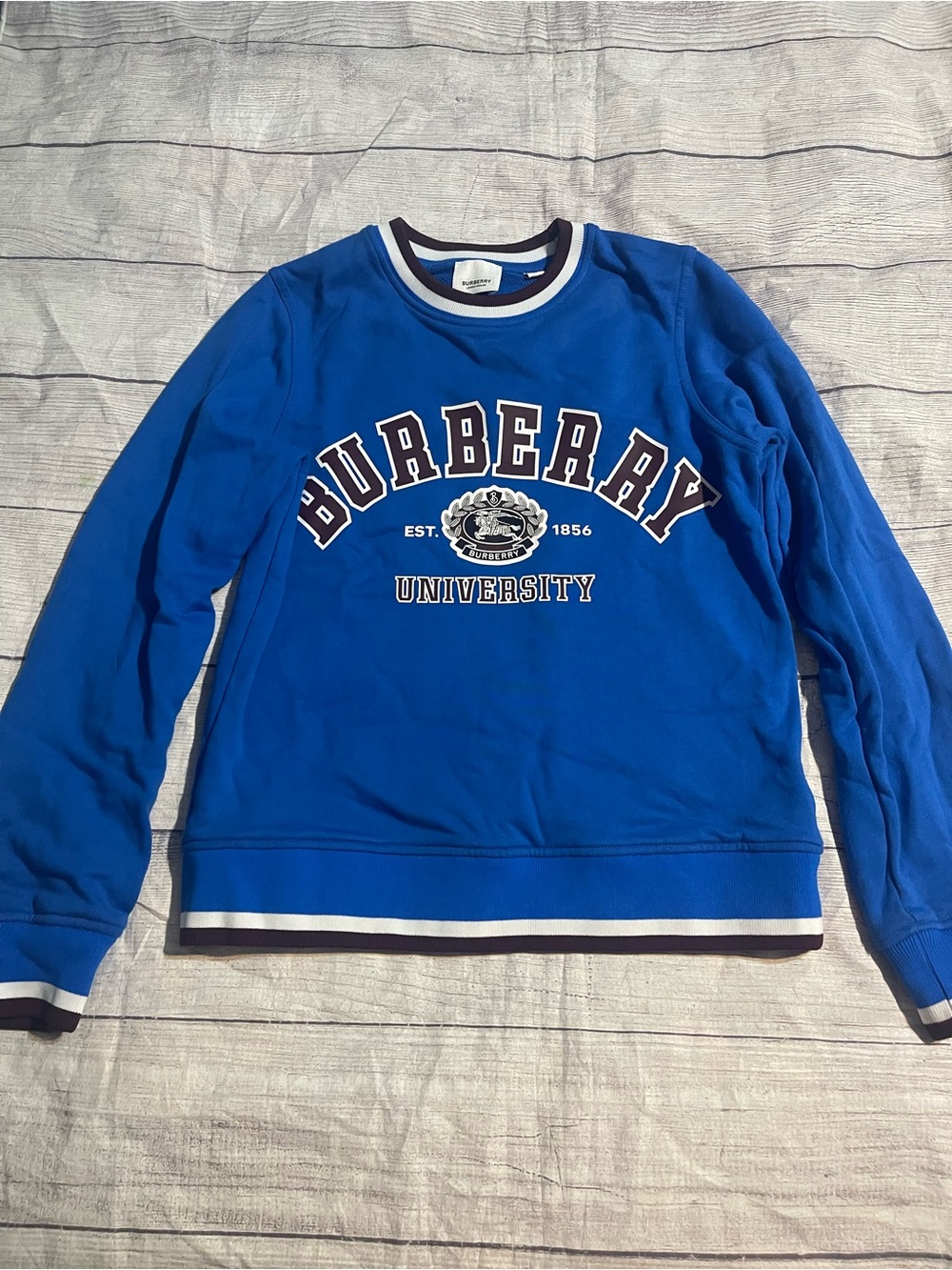 Boys Burberry Blue 'University' Logo Sweatshirt 12Y